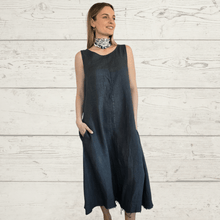 Cargar imagen en el visor de la galería, Vestidos de Lino Italiano basta desflecada, color Gris

