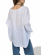Blusa 100% Lino Italiano Ancha, color Blanco