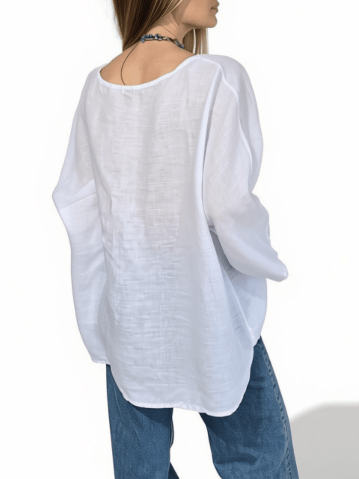 Blusa 100% Lino Italiano Ancha, color Blanco