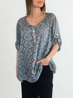 Blusa Italiana Macramé, color Gris