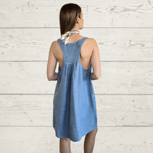 Cargar imagen en el visor de la galería, Vestido de Lino Italiano sin mangas, color Celeste

