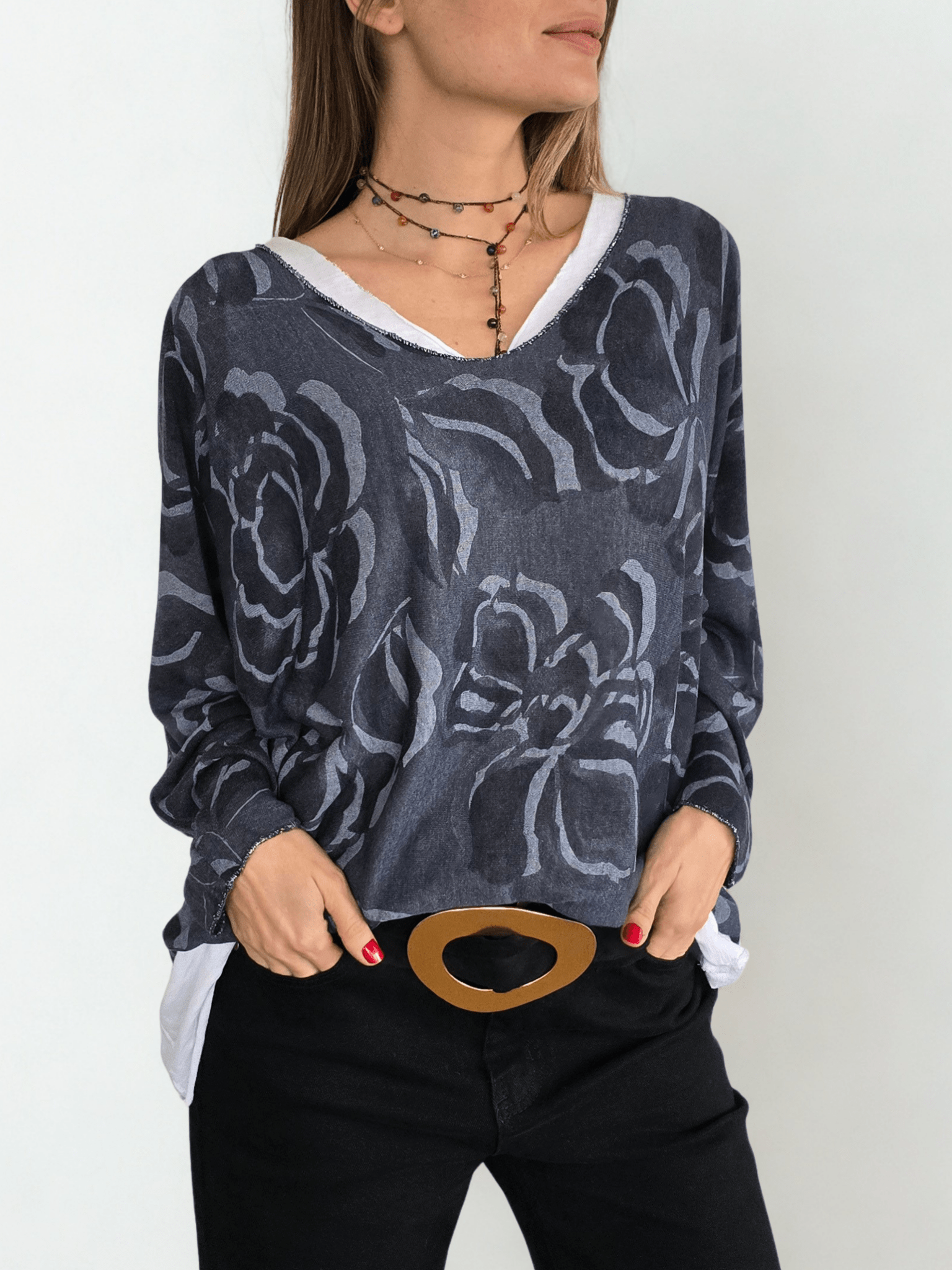 Sweater Italiano Estampado con Polera, color Azul