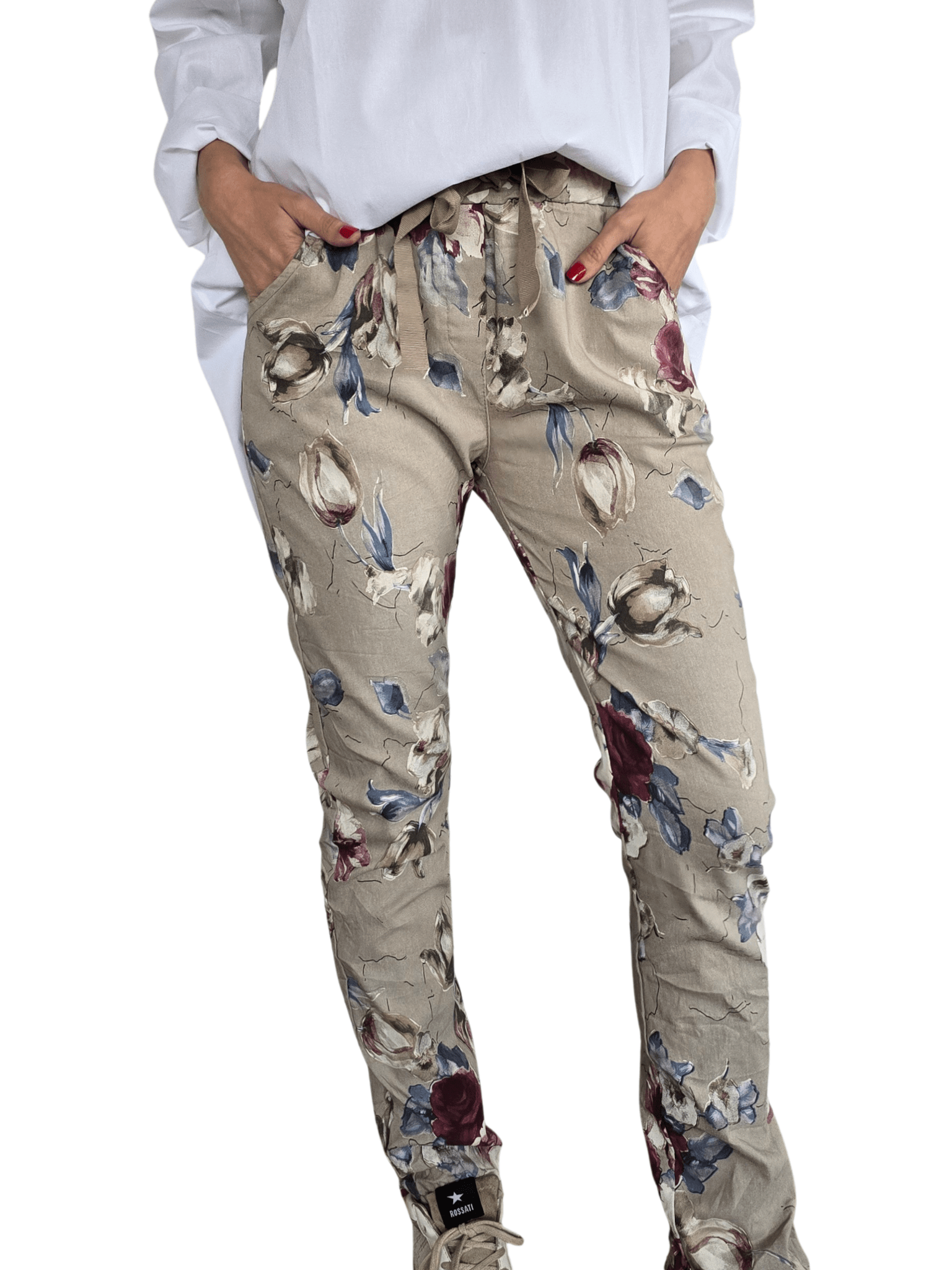 Pantalón Jogger Italiano, fondo Taupe con Azul