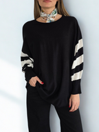 Sweater Mangas Rayadas, color Negro con Blanco