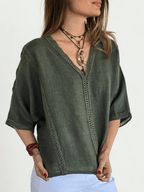 Blusa 100% Lino Italiano Pasamanería, color Verde