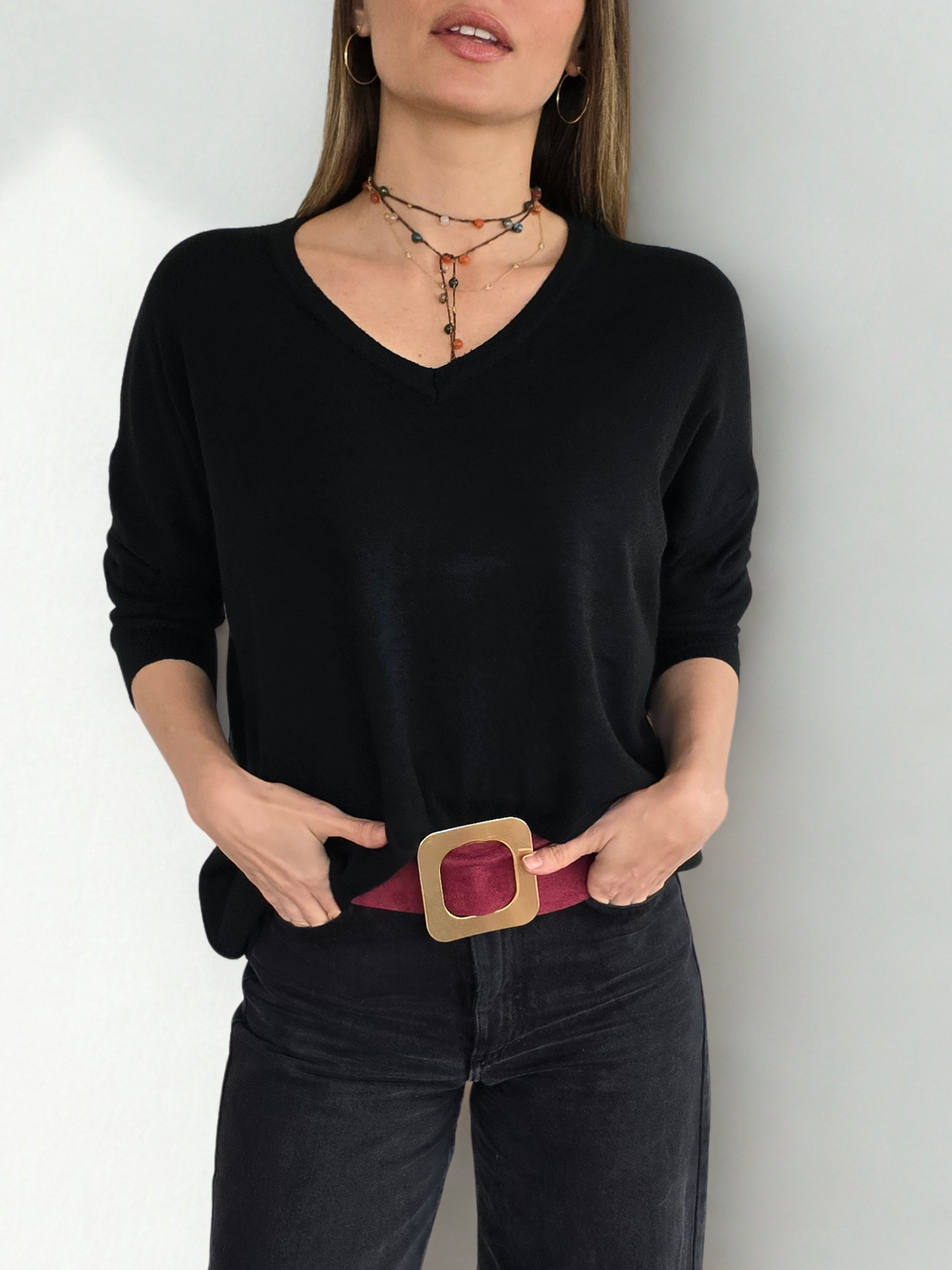 Sweater Escote en V, color Negro