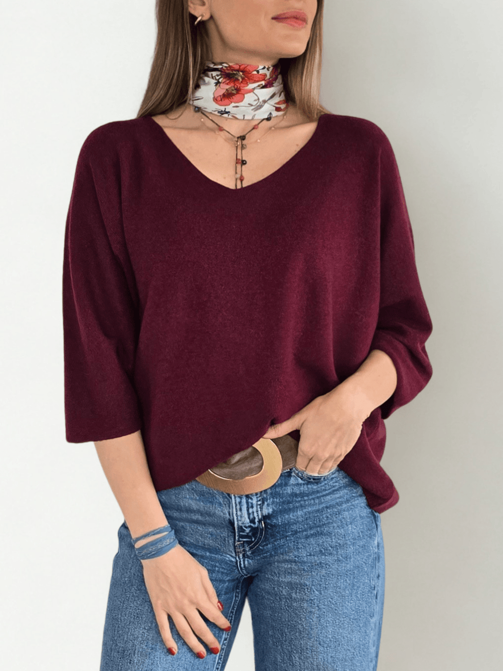 Sweater Italiano Manga 3/4, color Guinda