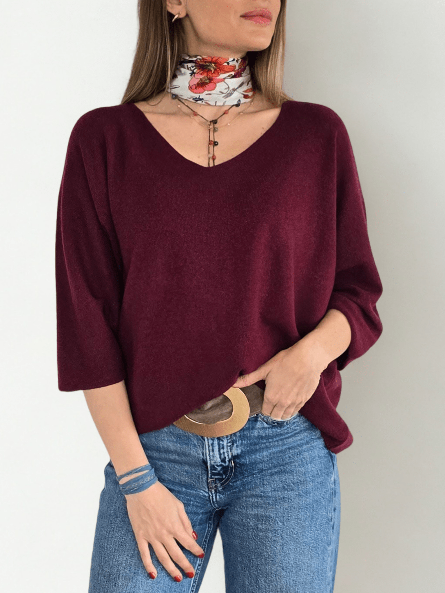 Sweater Italiano Manga 3/4, color Guinda