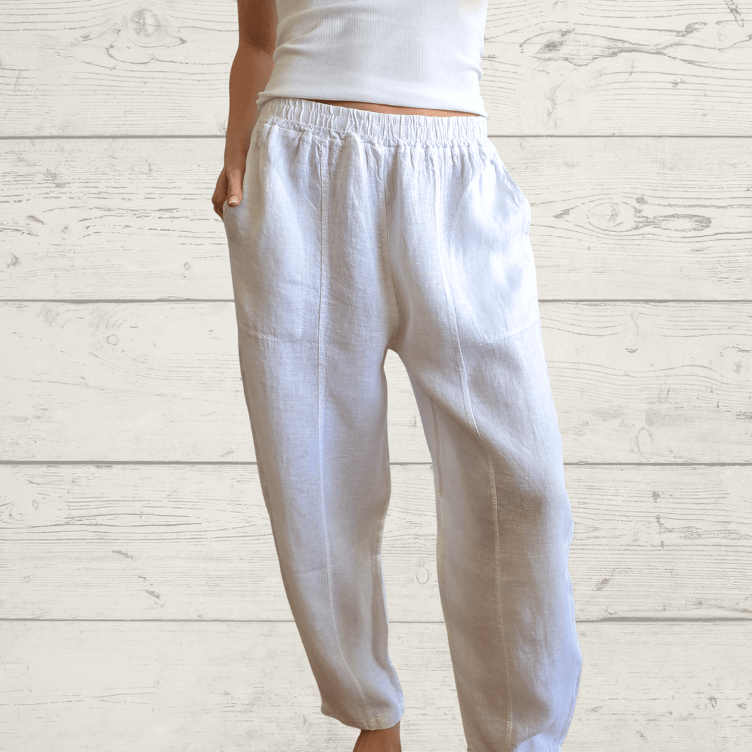 Pantalón de Lino Italiano dos bolsillos, color Blanco