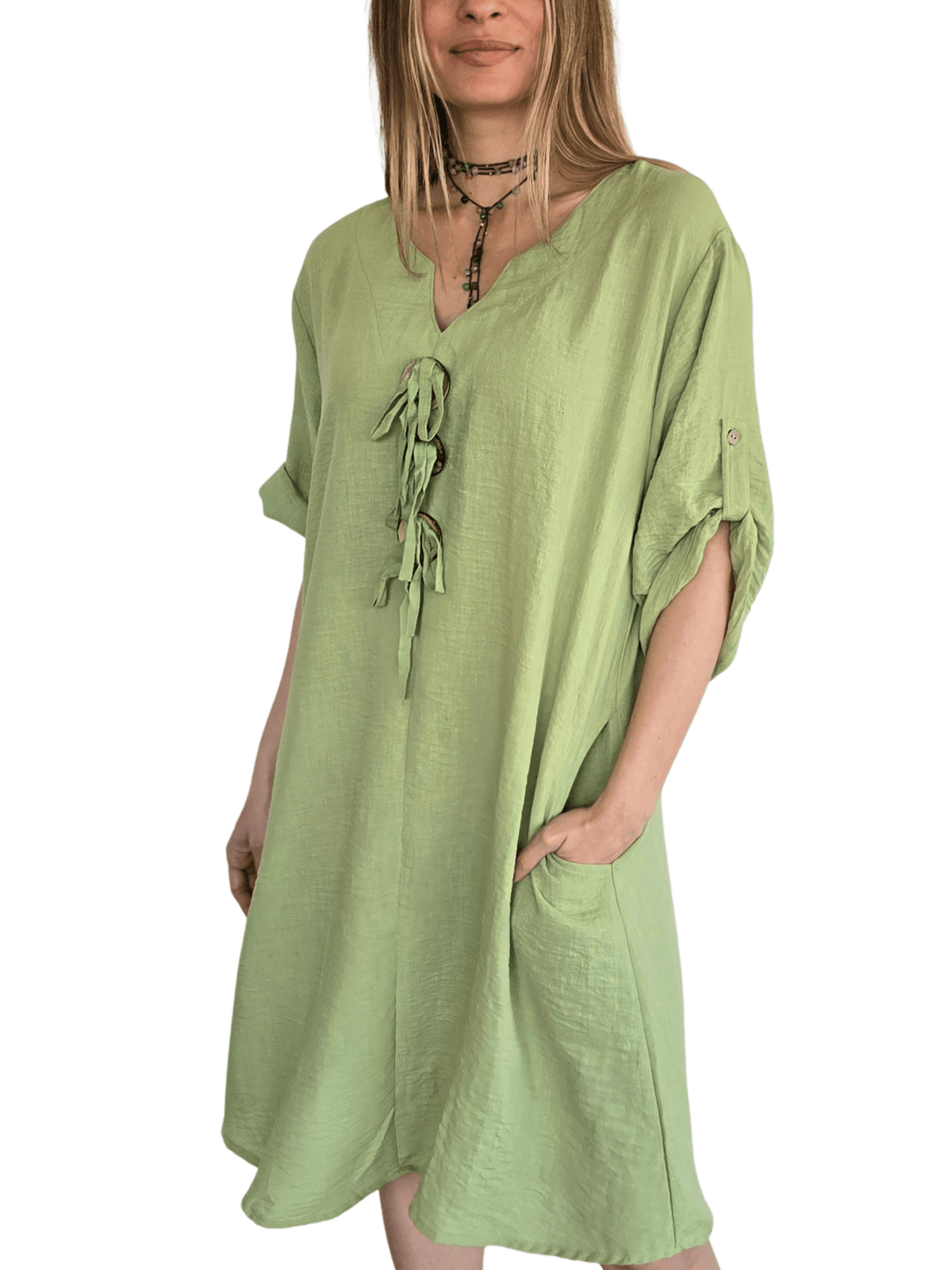 Vestido Tres Botones, color Pistacho