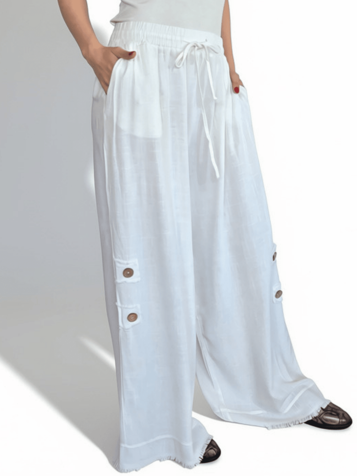 Pantalón con Botones a los Lados,color Blanco