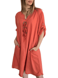 Vestido Tres Botones, color Terracota