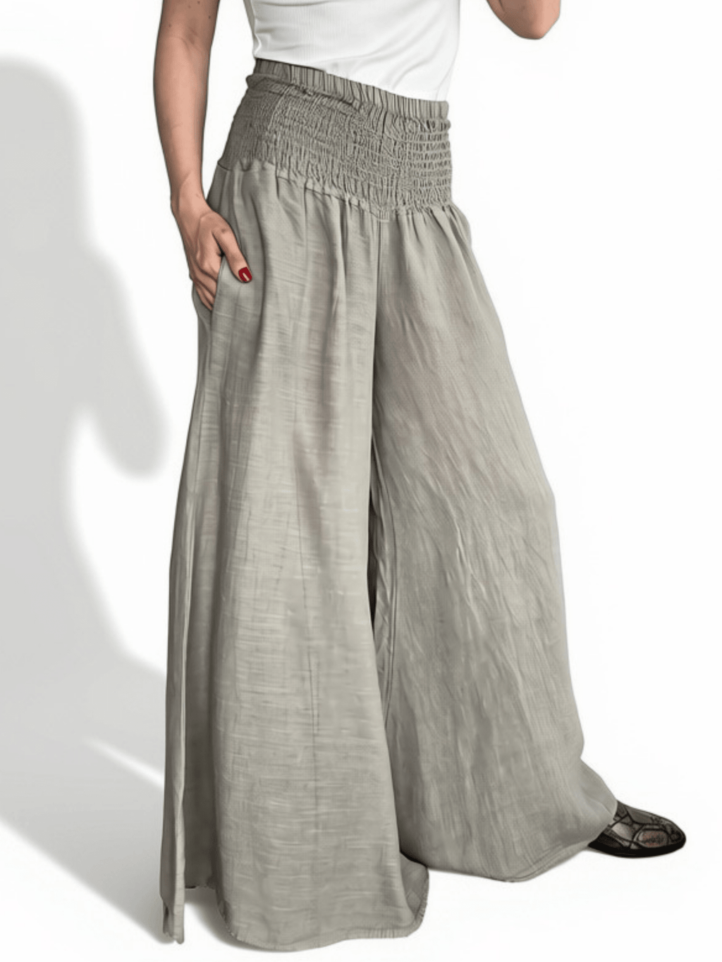 Pantalón Palazzo Italiano 100% Lino, color Taupe