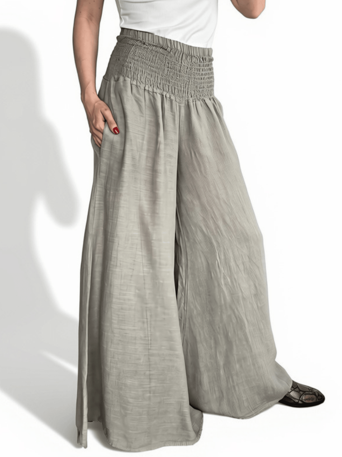 Pantalón Palazzo Italiano 100% Lino, color Taupe