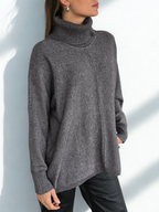 Sweater cuello subido Ribete, color Gris