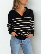 Sweater rayado escote en V, fondo Negro