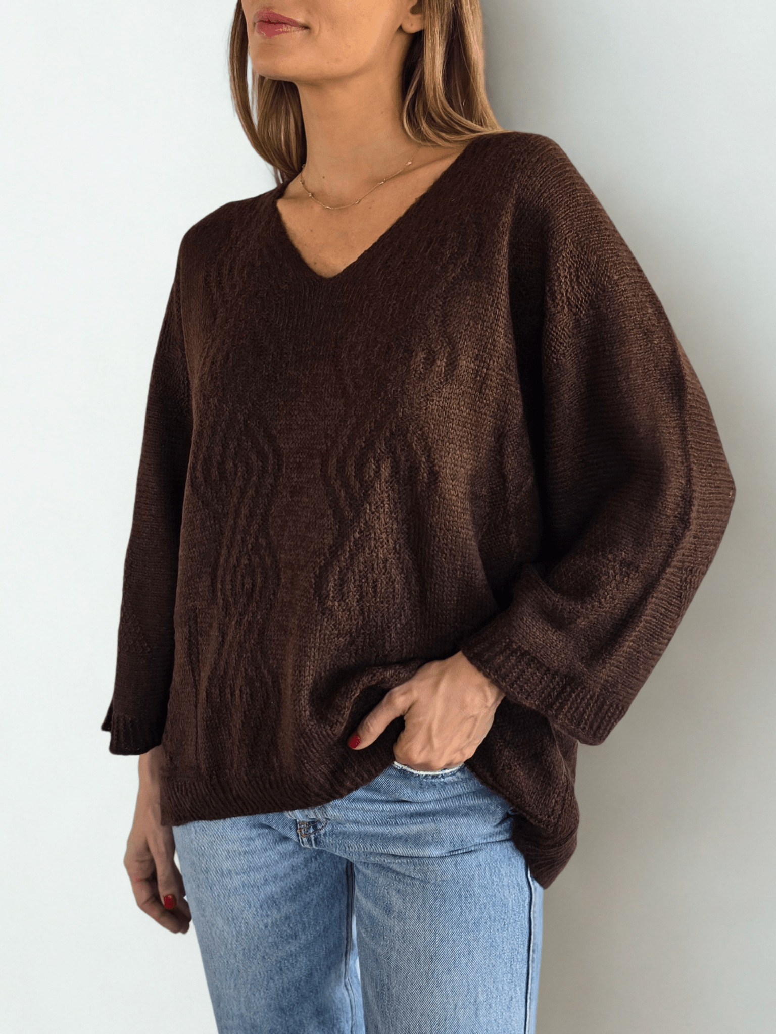 Sweater Italiano Tejido Rombo, color Chocolate