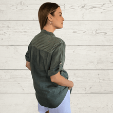 Cargar imagen en el visor de la galería, Blusa Italiana Toscana 100% Lino, color Verde
