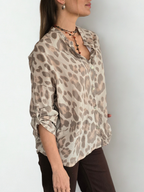 Blusa Italiana Animal Print, fondo Beige