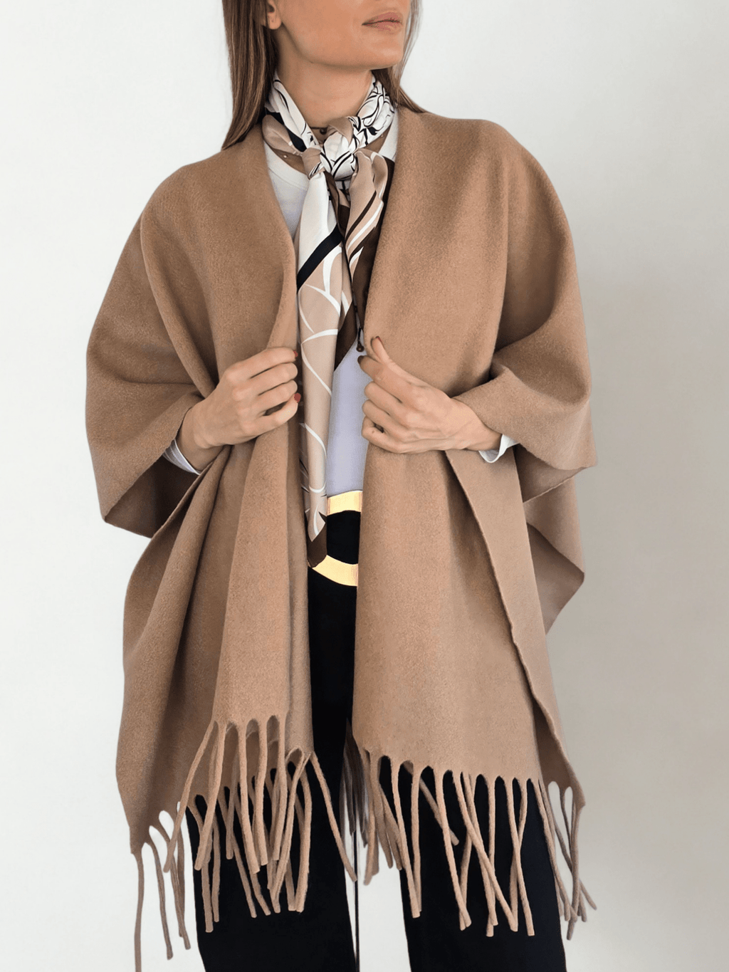 Poncho un color, color Camel