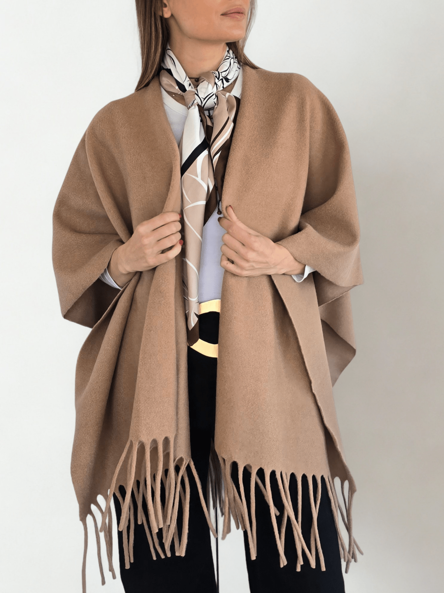 Poncho un color, color Camel