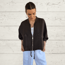 Cargar imagen en el visor de la galería, Chaqueta Bomber 100% Lino Italiano, color Chocolate
