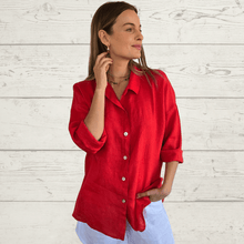 Cargar imagen en el visor de la galería, Blusa Italiana Venecia 100% Lino, color Rojo
