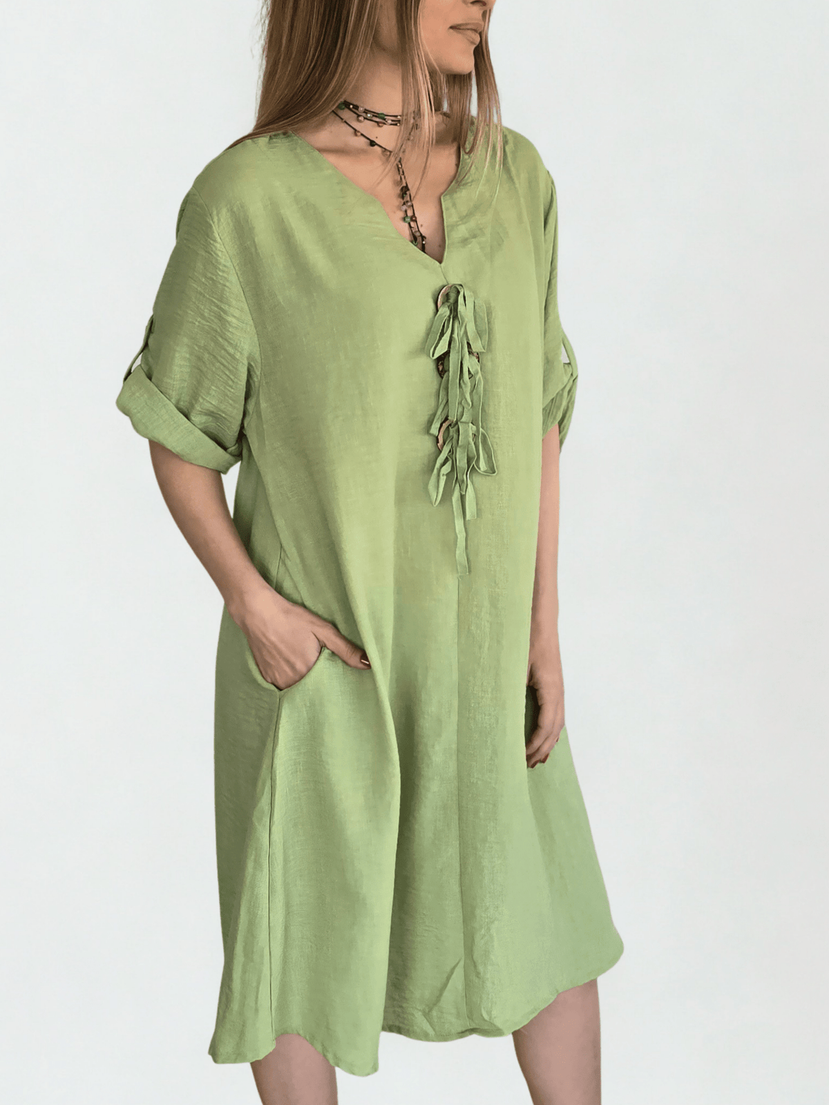 Vestido Tres Botones, color Pistacho