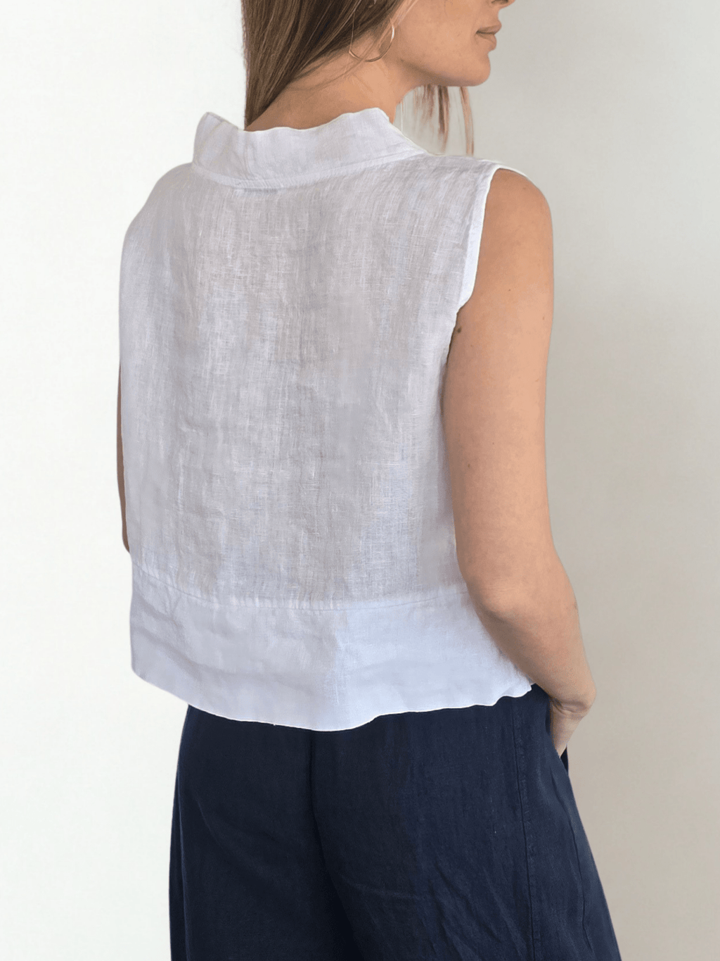 Blusa Italiana 100% Lino, corta, color Blanco
