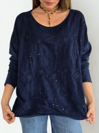 Blusa Italiana Bordada, color Azul Marino