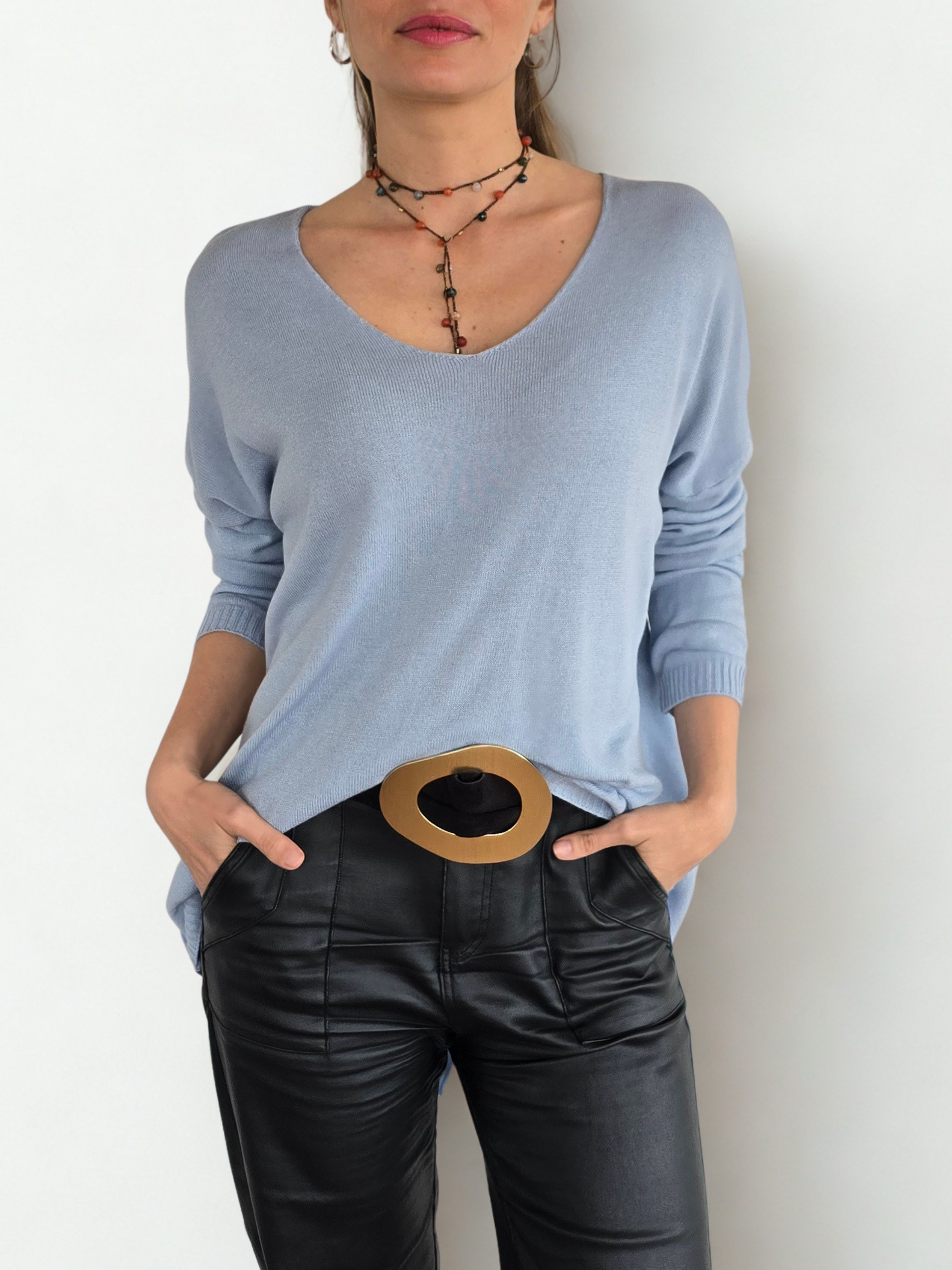 Sweater Italiano ancho, color Celeste