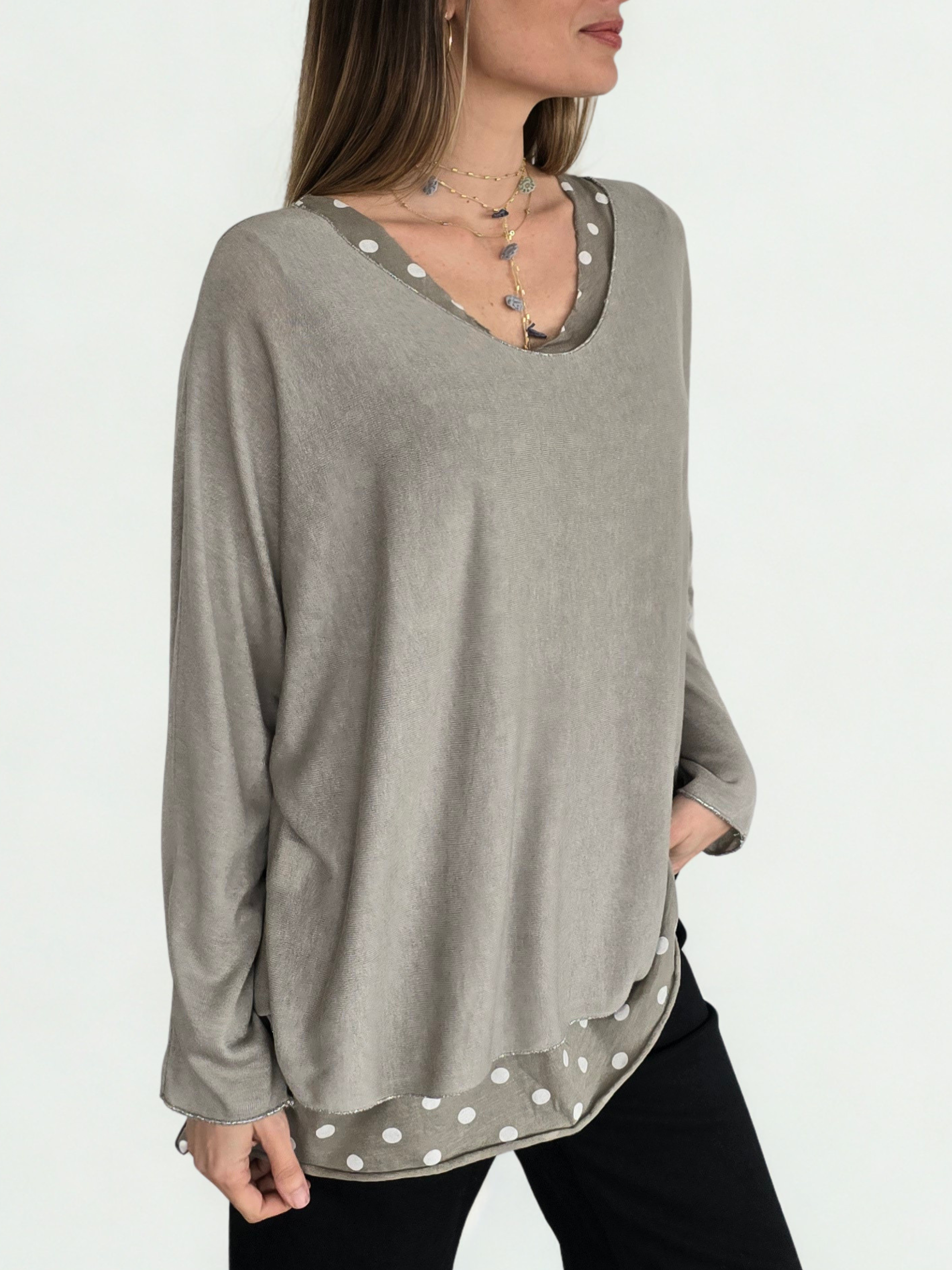 Sweater Italiano con Polera y Pañuelo, color Taupe