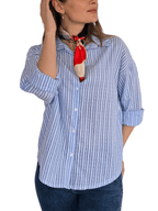 Blusa Italiana Rayada, color Celeste con Blanco