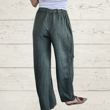 Cargar imagen en el visor de la galería, Pantalón 100% Lino Italiano, color Verde
