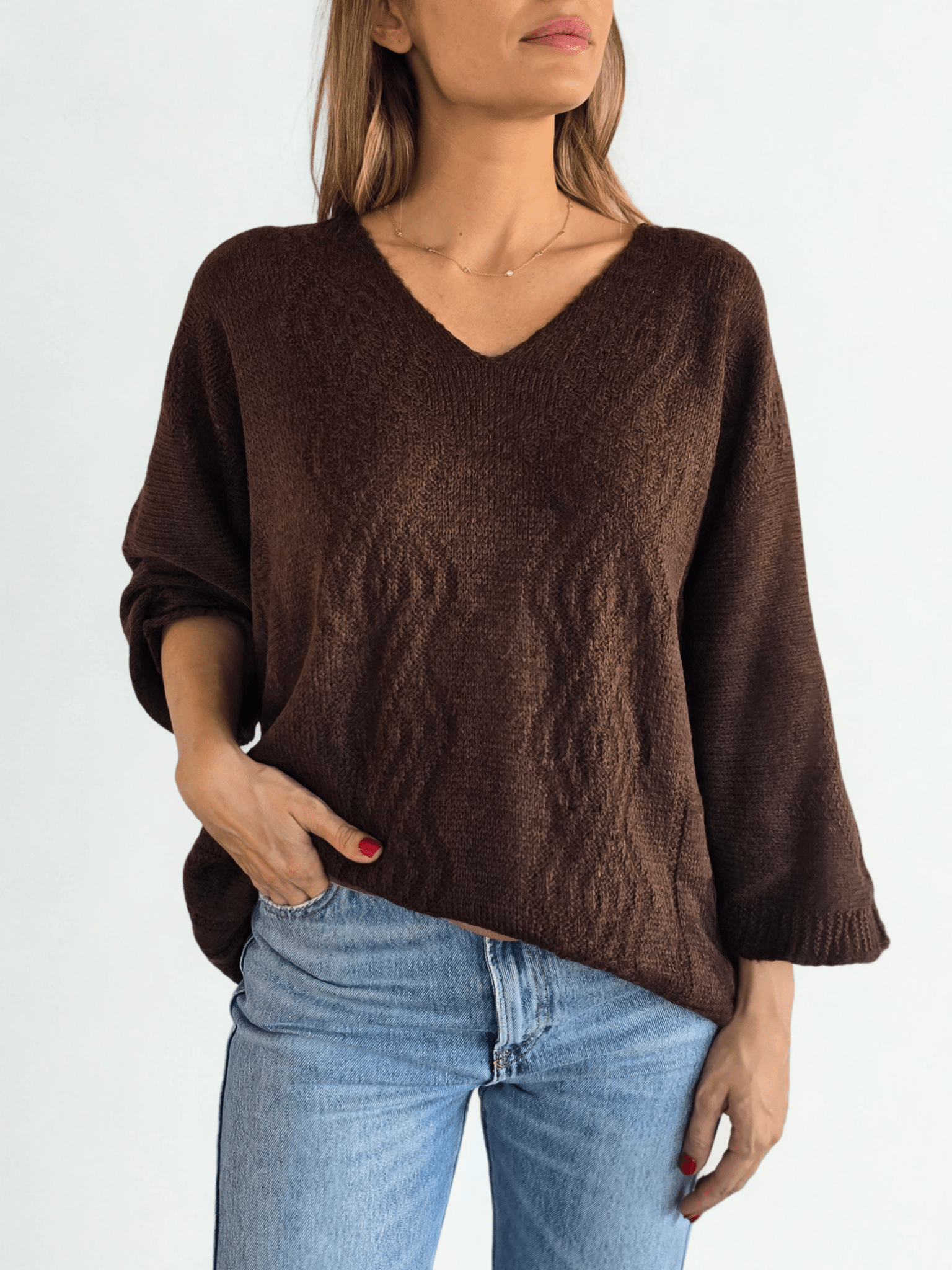 Sweater Italiano Tejido Rombo, color Chocolate