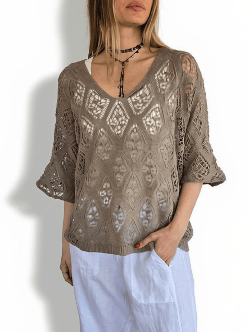 Sweater Italiano Rombos, color Taupe