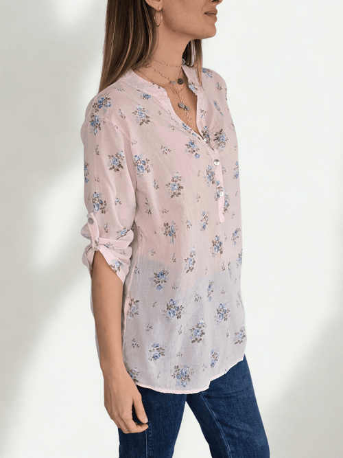 Blusa Italiana Flores, fondo Rosado