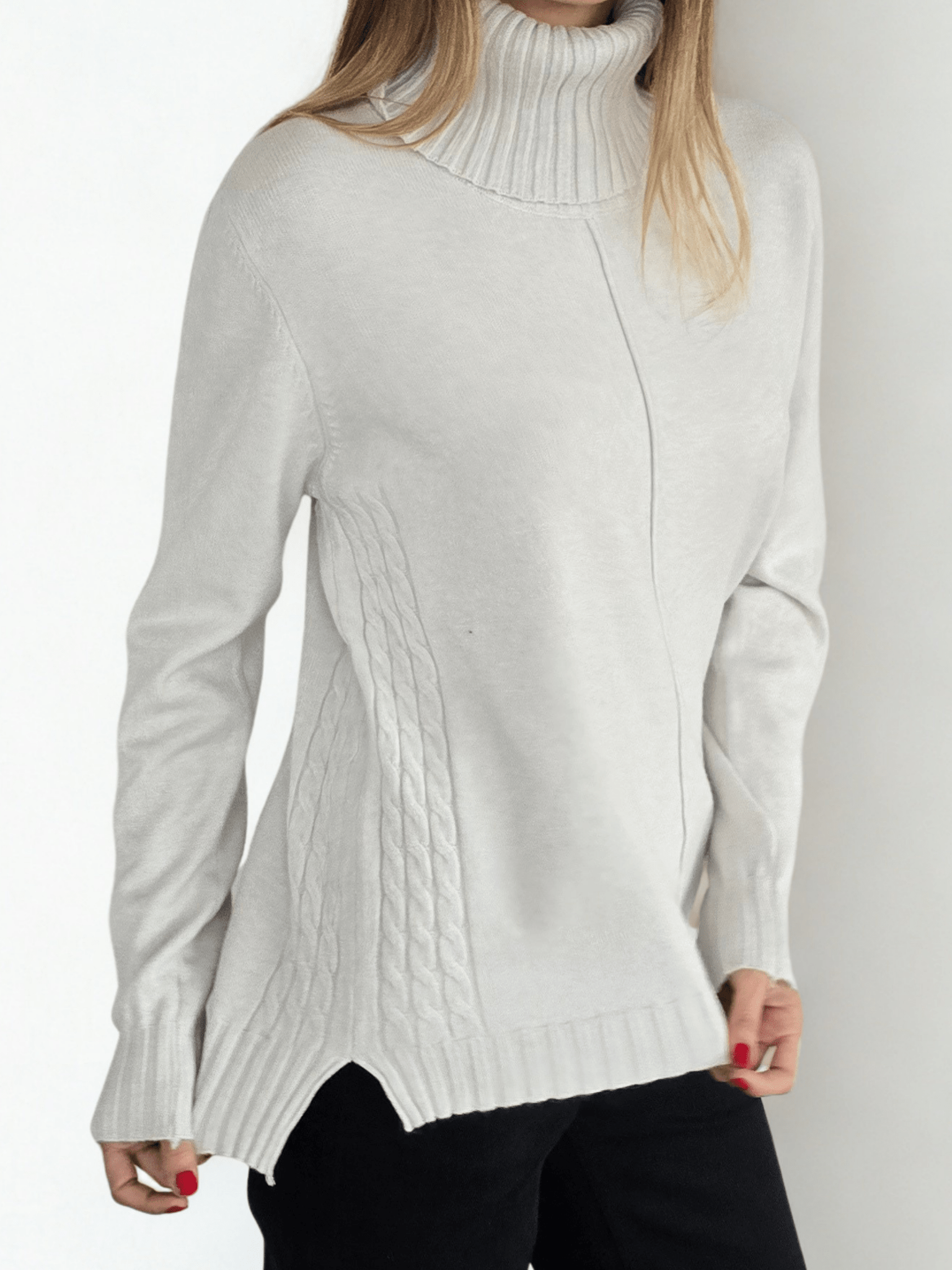 Sweater Cuello subido con Ribete, color Blanco Invierno