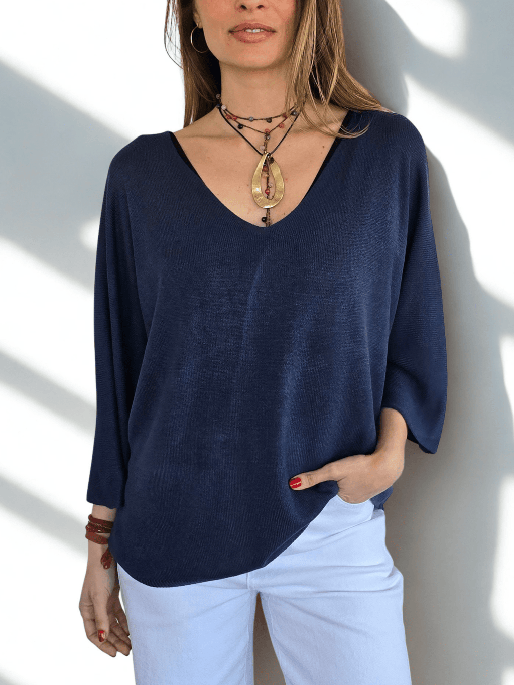 Sweater Italiano Manga 3/4, color Azul Marino
