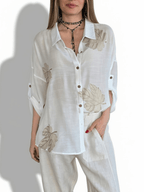 Blusa Bordado Hojas, color Blanco