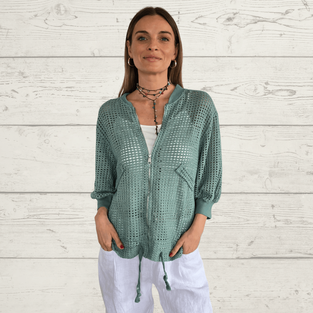 Chaqueta Bomber Italiana crochet, color Verde