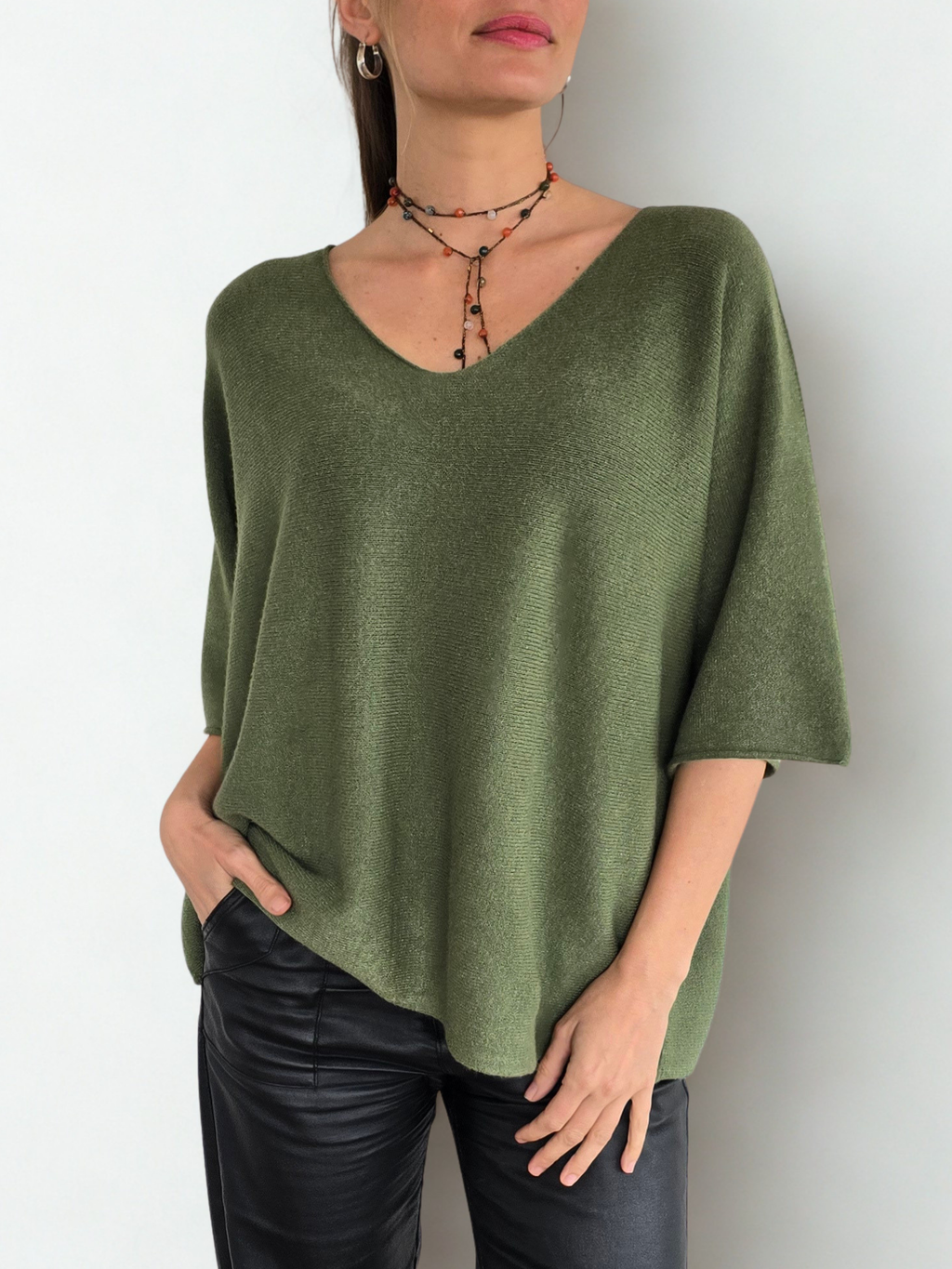 Sweater Italiano manga 3/4, color Pistacho