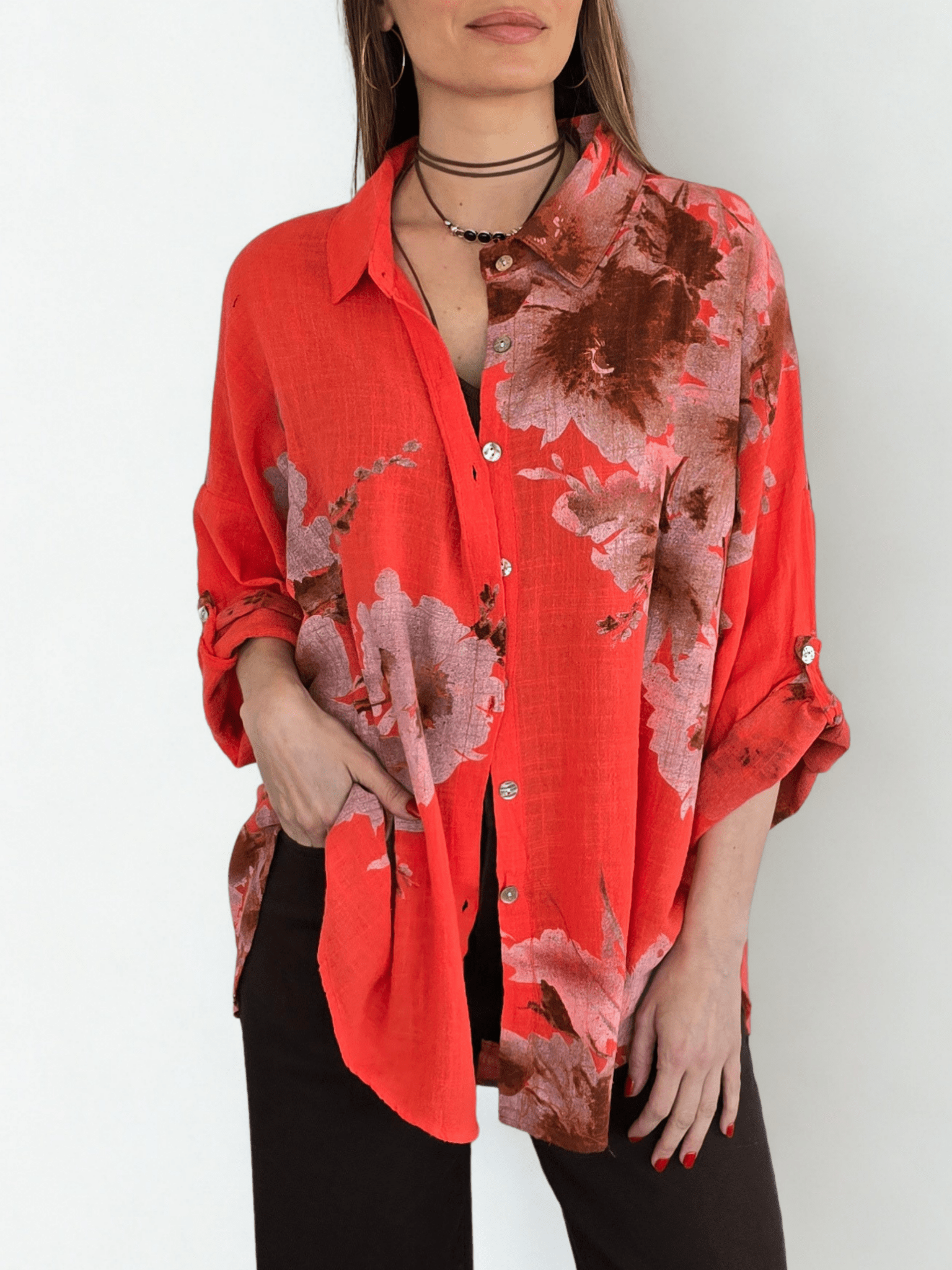 Blusa Estampada, fondo Coral
