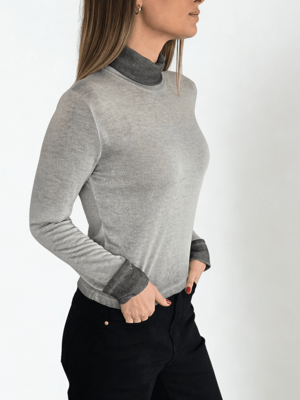 Polera Beatle Italiano corto degrade, color gris claro