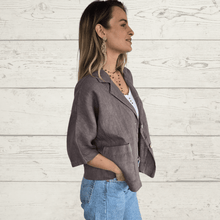 Cargar imagen en el visor de la galería, Chaqueta Italiana de Lino dos botones, color Chocolate
