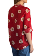 Blusa Italiana con Flores, fondo Rojo