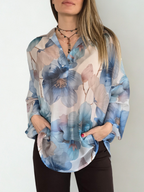 Blusa Italiana Estampada, colores Celeste y Beige