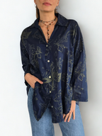 Blusa Italiana Estampada, fondo Azul Marino