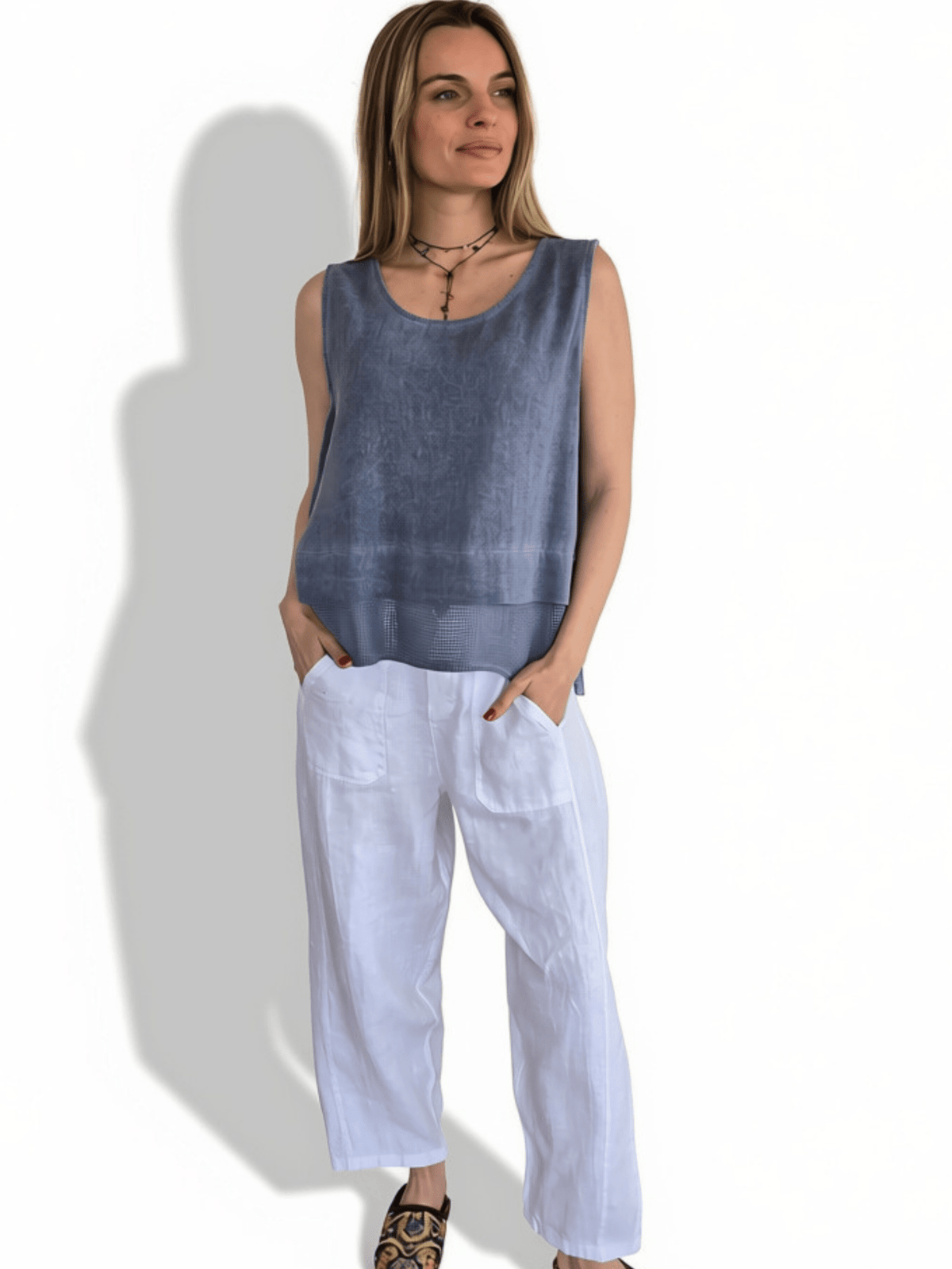 Blusa Italiana dos Texturas, color Azul