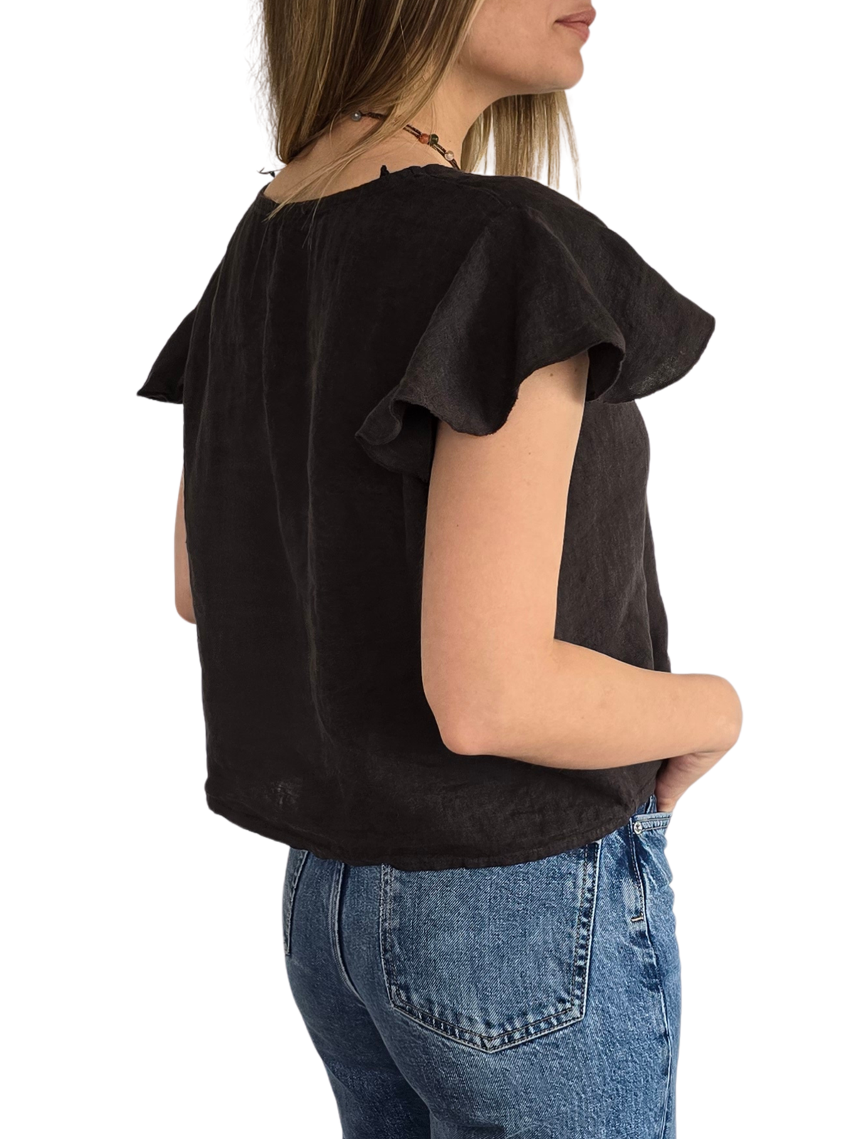 Blusa Italiana 100% Lino Tirita, color Chocolate